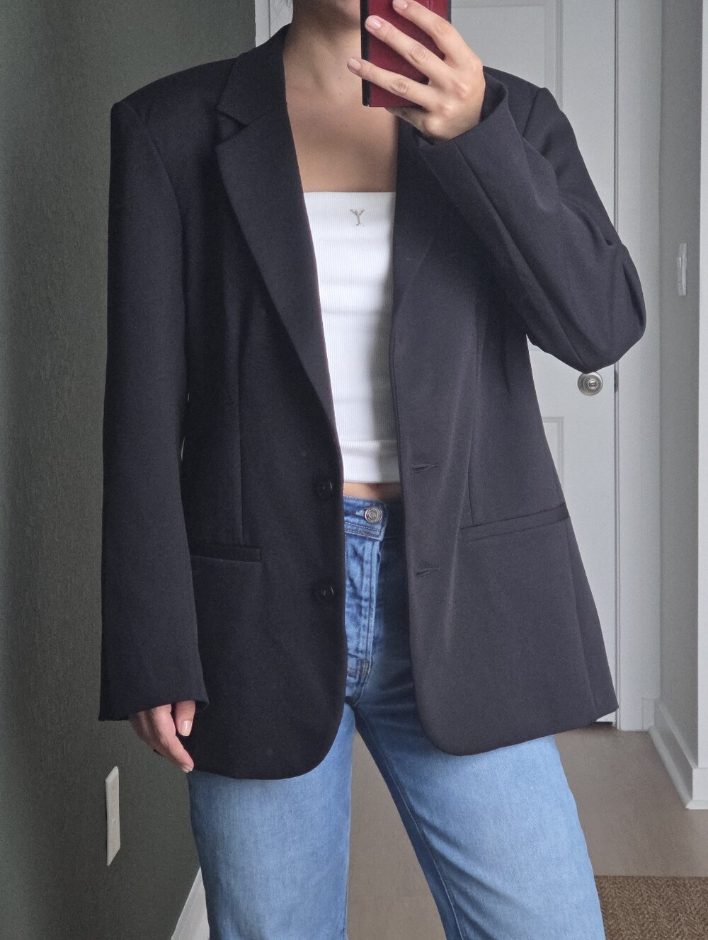 Herve Leger Blazer, Small, Oversized, Black, Shoulder Caps, Casual